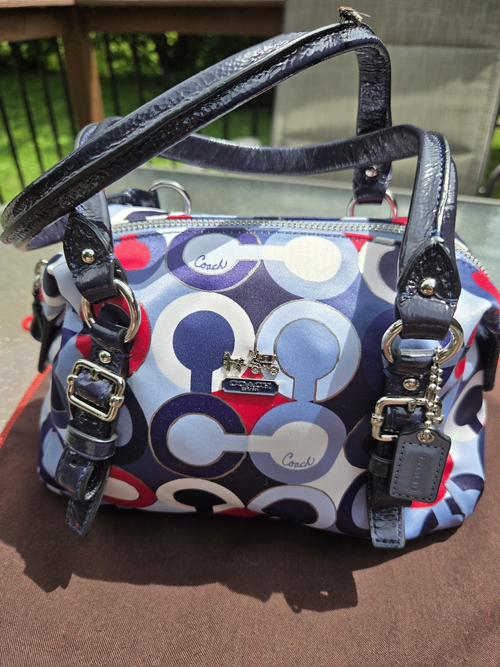 Coach Sateen Signature Circle Print Satchel - Navy, Red & White - Picture 2 of 9